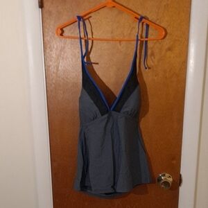 Blue, Grey, and Black Halter Swim Top